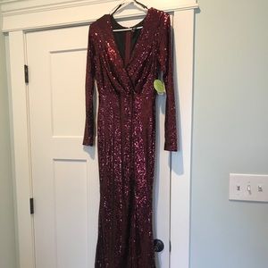 Long burgundy sequined gown - NWT